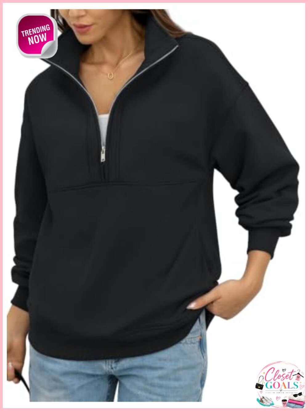 Womens Fleece Half Zip Sweatshirt Oversized Mock Neck Pullover